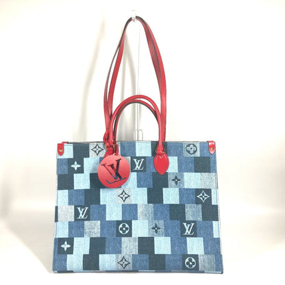 Louis Vuitton Tote Bag M44992 Denim, Leather Blue Monogram Denim On-The-Go Gm