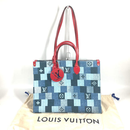Louis Vuitton Tote Bag M44992 Denim, Leather Blue Monogram Denim On-The-Go Gm