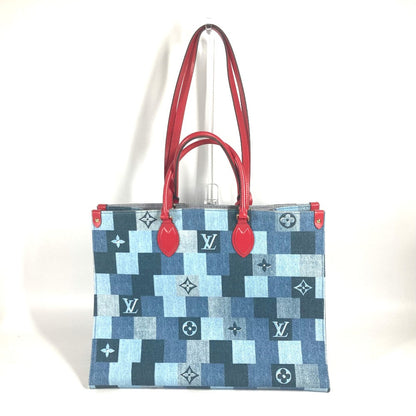 Louis Vuitton Tote Bag M44992 Denim, Leather Blue Monogram Denim On-The-Go Gm
