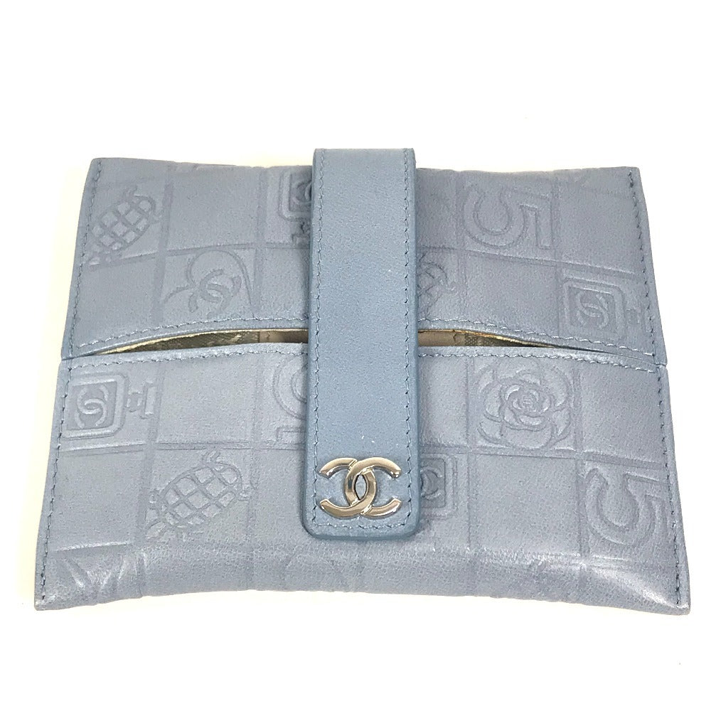Chanel Pouch Leather Blue Cc Camellia Icon Pocket Tissue Cover Women
