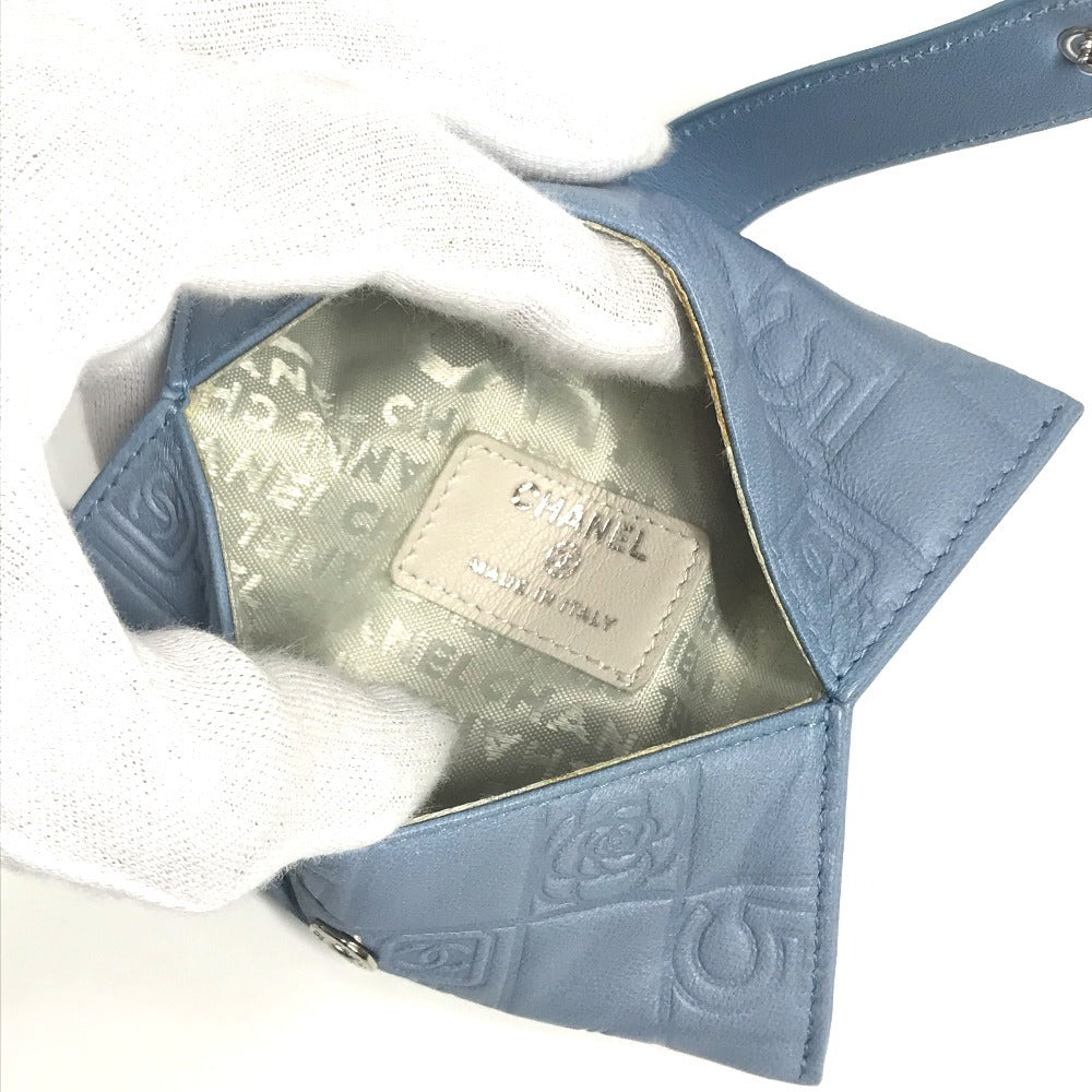 Chanel Pouch Leather Blue Cc Camellia Icon Pocket Tissue Cover Women