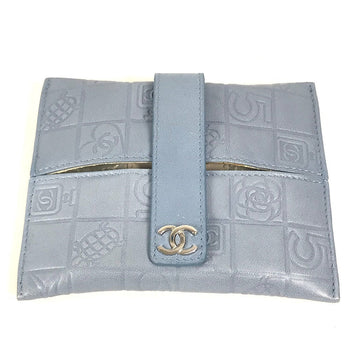 Chanel Pouch Leather Blue Cc Camellia Icon Pocket Tissue Cover Women