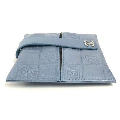 Chanel Pouch Leather Blue Cc Camellia Icon Pocket Tissue Cover Women