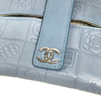 Chanel Pouch Leather Blue Cc Camellia Icon Pocket Tissue Cover Women