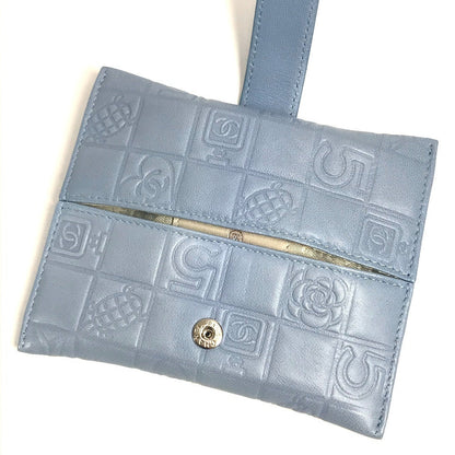 Chanel Pouch Leather Blue Cc Camellia Icon Pocket Tissue Cover Women