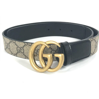 Gucci Belt 625839 Gg Supreme Canvas, Leather Beige Gg Supreme Double G Slim Belt Women 70