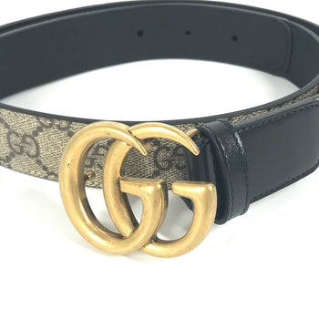 Gucci Belt 625839 Gg Supreme Canvas, Leather Beige Gg Supreme Double G Slim Belt Women 70