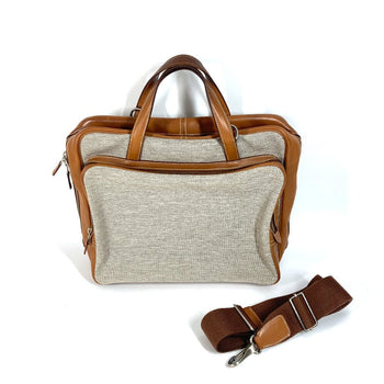 Hermes Business Bag , Toile H Technique X Barenia Brown 2Way Bag Currysh Express Unisex(Unisex)