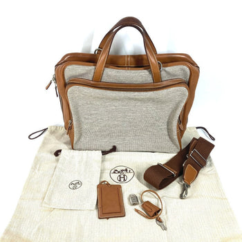 Hermes Business Bag , Toile H Technique X Barenia Brown 2Way Bag Currysh Express Unisex(Unisex)