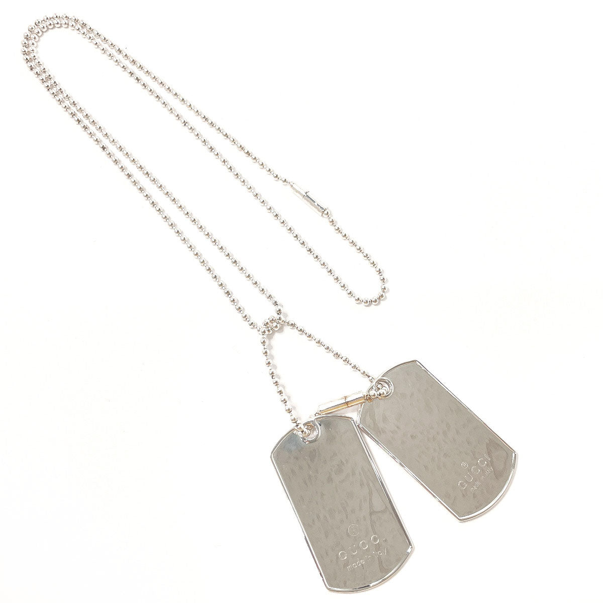 Gucci Necklace Silver925 Silver Ball Chain Dog Tag Double Plate