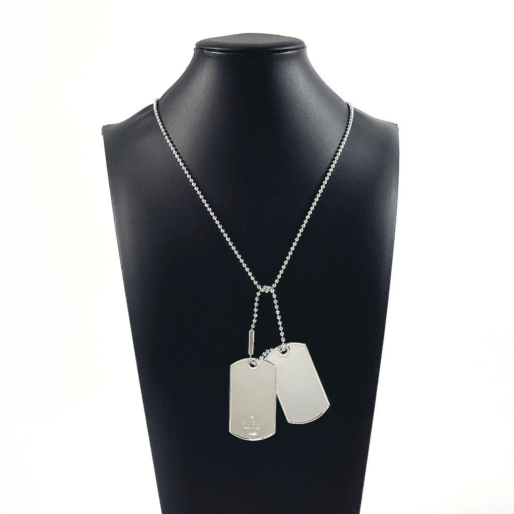 Gucci Necklace Silver925 Silver Ball Chain Dog Tag Double Plate