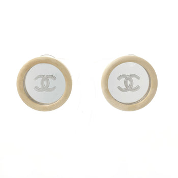 Chanel Earring Synthetic Resin, Metal White Vintage Coco Mark Women