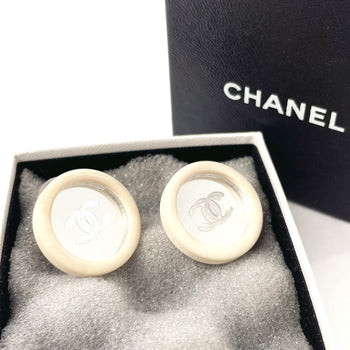 Chanel Earring Synthetic Resin, Metal White Vintage Coco Mark Women