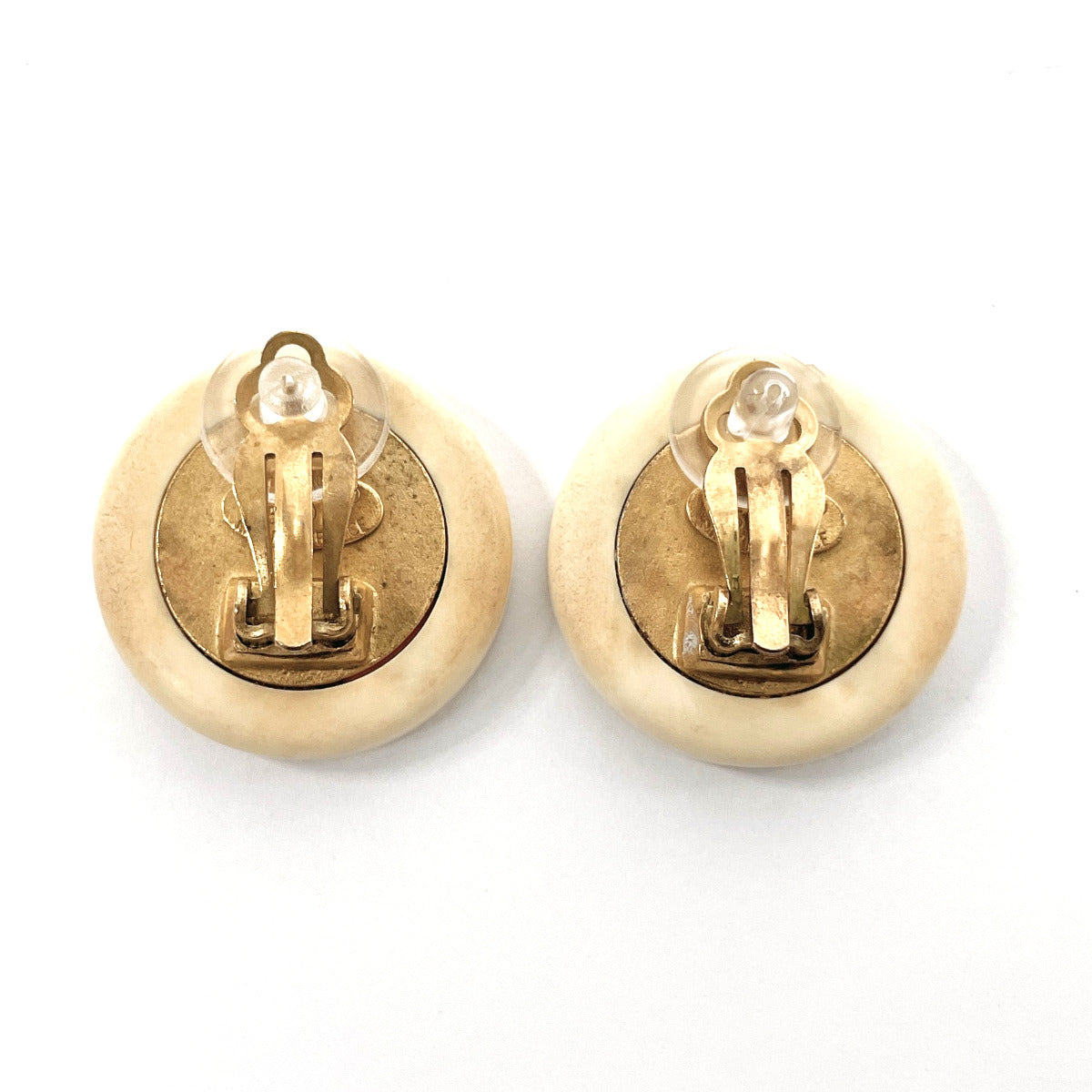 Chanel Earring Synthetic Resin, Metal White Vintage Coco Mark Women