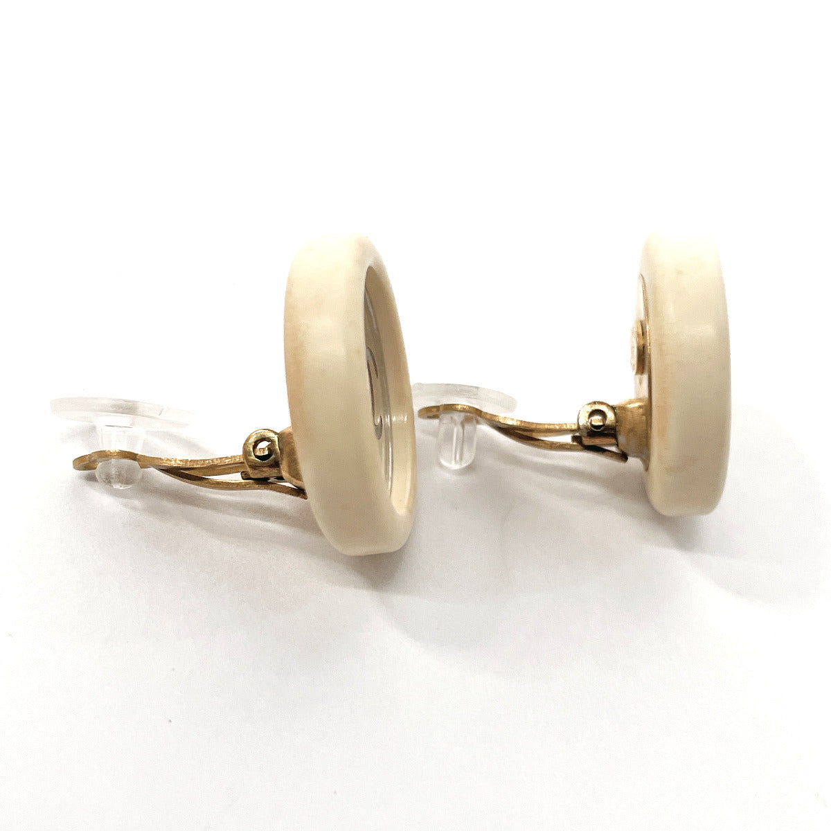 Chanel Earring Synthetic Resin, Metal White Vintage Coco Mark Women