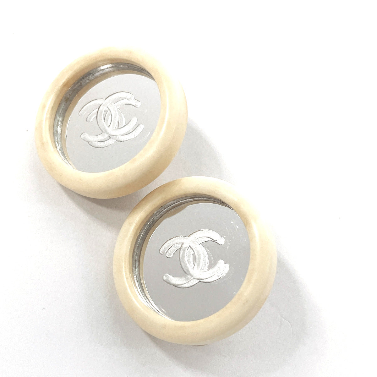 Chanel Earring Synthetic Resin, Metal White Vintage Coco Mark Women
