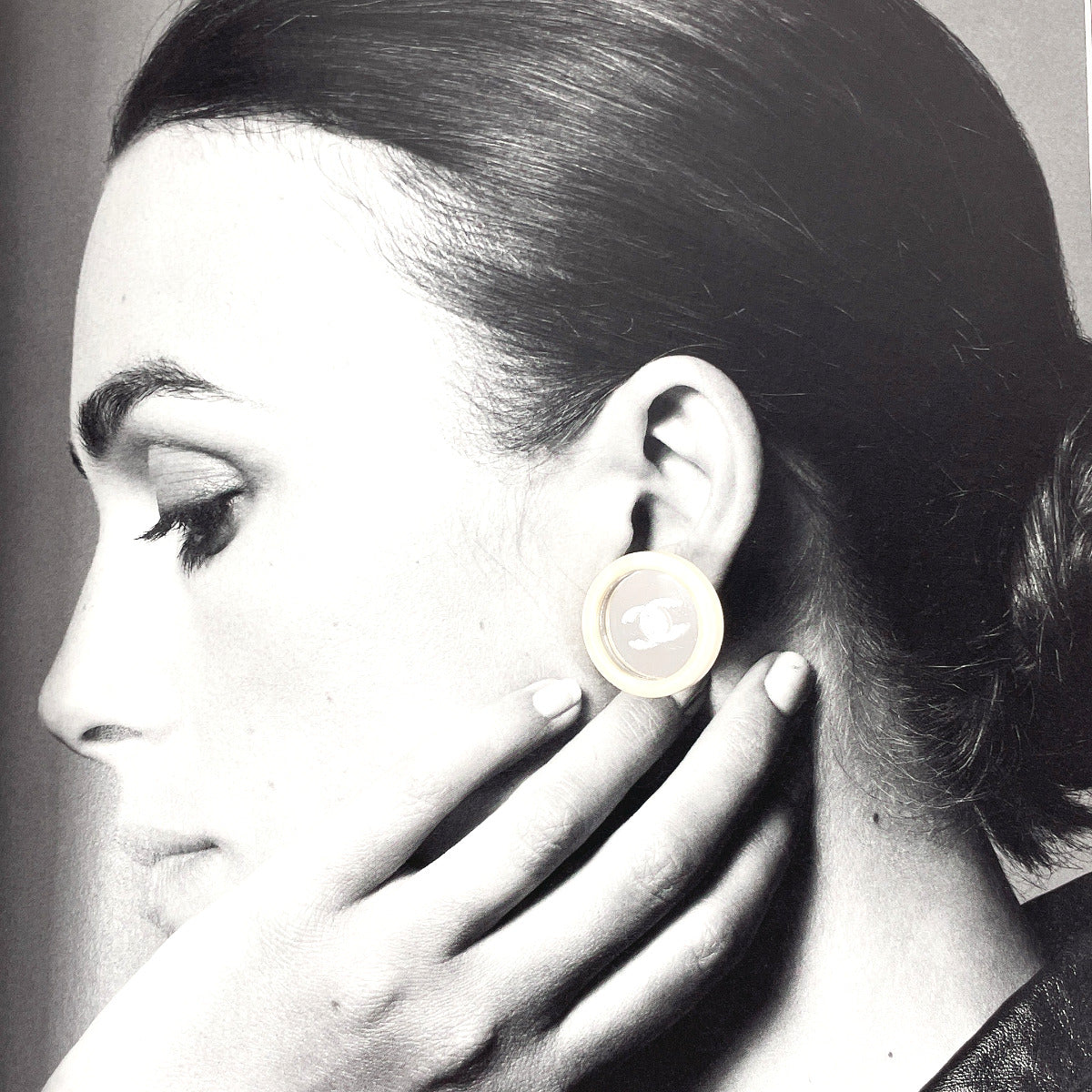 Chanel Earring Synthetic Resin, Metal White Vintage Coco Mark Women