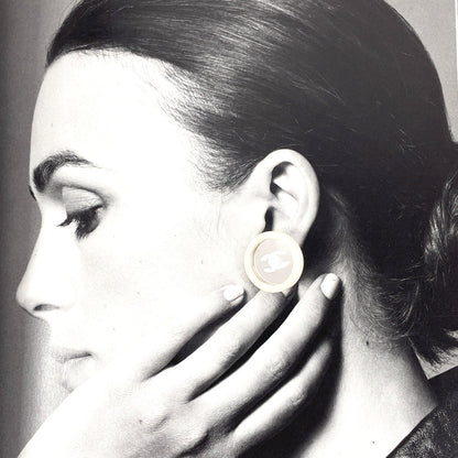 Chanel Earring Synthetic Resin, Metal White Vintage Coco Mark Women