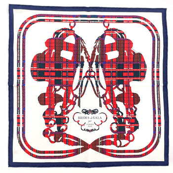 Hermes Scarf Silk, 100% Silk White Brides De Gala Tartan Gavroche 45