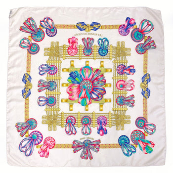 Hermes Scarf Silk, 100% Silk White Les Rubans Du Cheval Horse Ribbon Carre 90