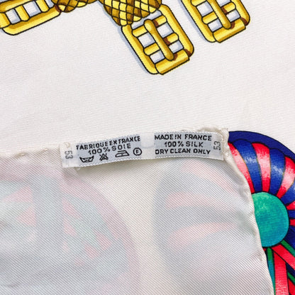 Hermes Scarf Silk, 100% Silk White Les Rubans Du Cheval Horse Ribbon Carre 90