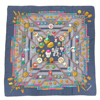 Hermes Scarf Silk, 100% Silk Navy Petite Main Seamstress Carre 90