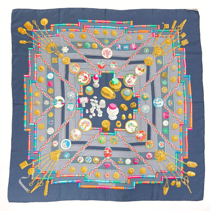 Hermes Scarf Silk, 100% Silk Navy Petite Main Seamstress Carre 90