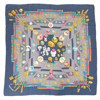Hermes Scarf Silk, 100% Silk Navy Petite Main Seamstress Carre 90