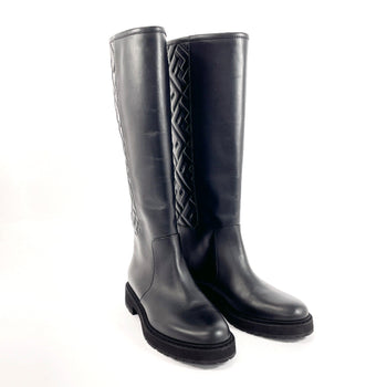 Fendi Boots 8U8036 Leather Black 21Aw Embossed Ff Motif Long Boots Zucca 37