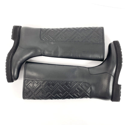 Fendi Boots 8U8036 Leather Black 21Aw Embossed Ff Motif Long Boots Zucca 37