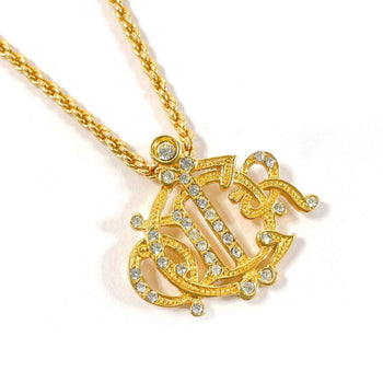 Christian Dior Necklace Metal, Rhinestone Gold Emblem Logo Women