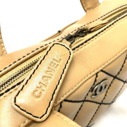 Chanel Handbag Lambskin Beige Cc Coco Mark Wild Stitch Women