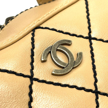 Chanel Handbag Lambskin Beige Cc Coco Mark Wild Stitch Women