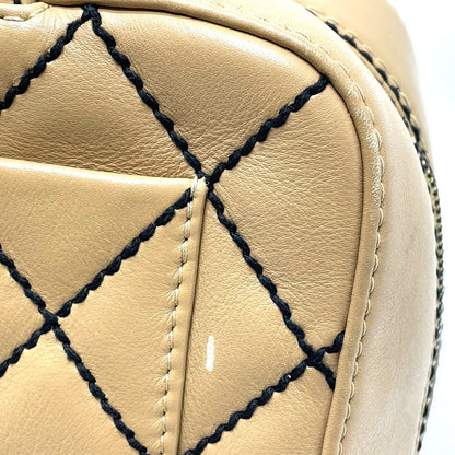 Chanel Handbag Lambskin Beige Cc Coco Mark Wild Stitch Women