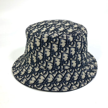 Christian Dior Hat 113C907A4502 Canvas / Leather Navy Oblique Bucket Women M