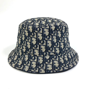 Christian Dior Hat 113C907A4502 Canvas / Leather Navy Oblique Bucket Women M
