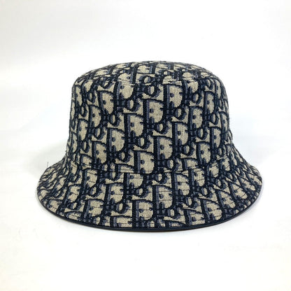 Christian Dior Hat 113C907A4502 Canvas / Leather Navy Oblique Bucket Women M