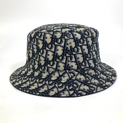 Christian Dior Hat 113C907A4502 Canvas / Leather Navy Oblique Bucket Women M