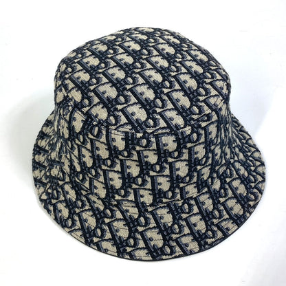 Christian Dior Hat 113C907A4502 Canvas / Leather Navy Oblique Bucket Women M