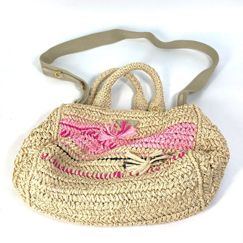 Prada Handbag Raffia Beige Triangle Logo Plate Canapa