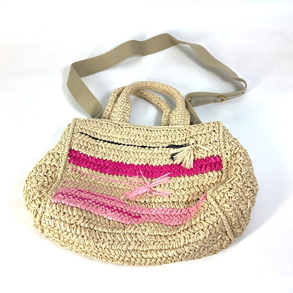Prada Handbag Raffia Beige Triangle Logo Plate Canapa