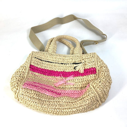 Prada Handbag Raffia Beige Triangle Logo Plate Canapa