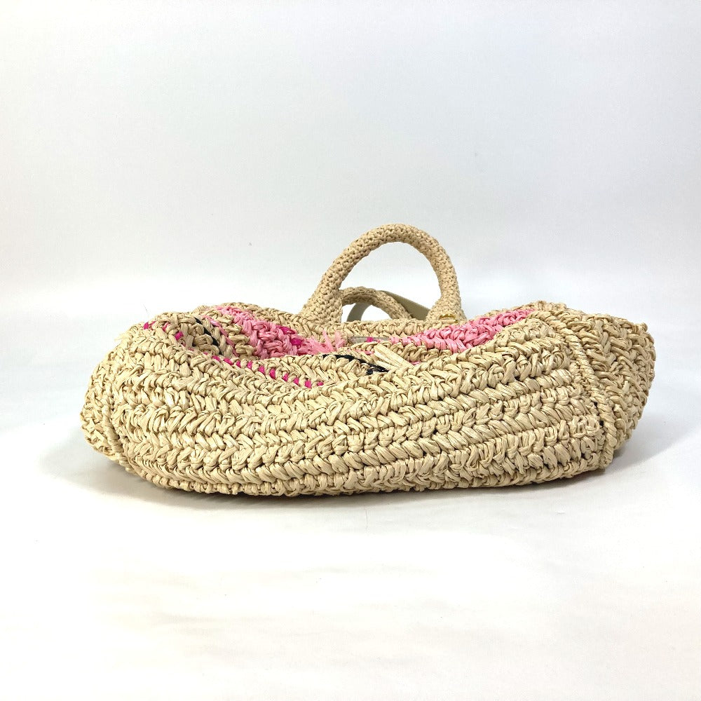 Prada Handbag Raffia Beige Triangle Logo Plate Canapa