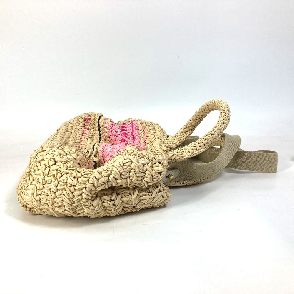 Prada Handbag Raffia Beige Triangle Logo Plate Canapa