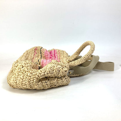 Prada Handbag Raffia Beige Triangle Logo Plate Canapa