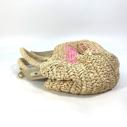 Prada Handbag Raffia Beige Triangle Logo Plate Canapa