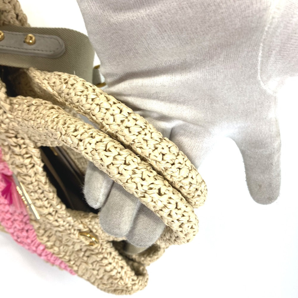 Prada Handbag Raffia Beige Triangle Logo Plate Canapa