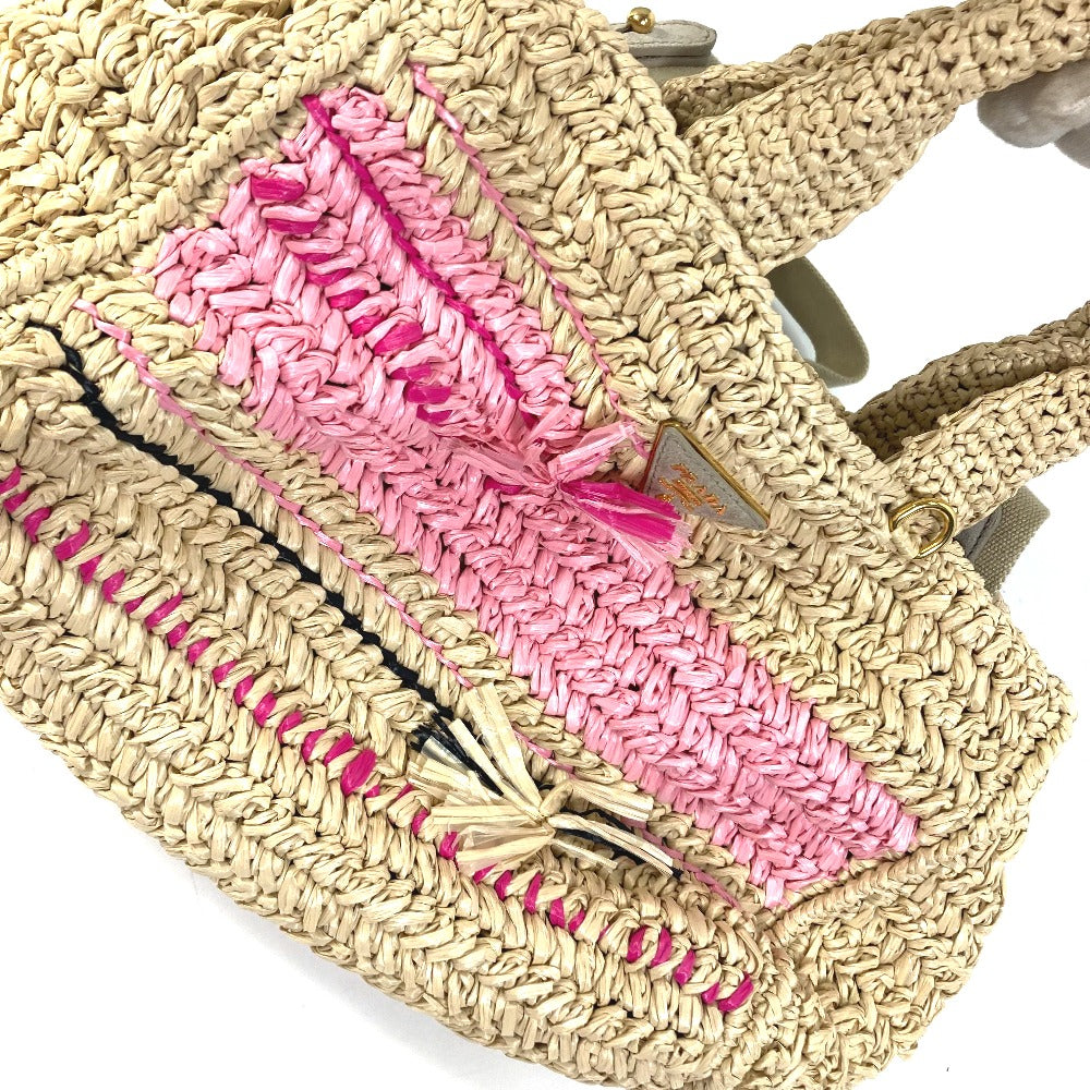 Prada Handbag Raffia Beige Triangle Logo Plate Canapa