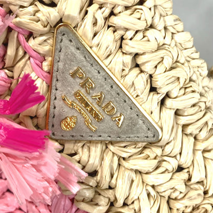 Prada Handbag Raffia Beige Triangle Logo Plate Canapa