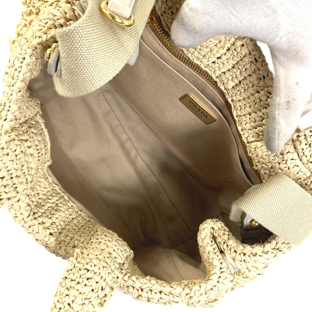 Prada Handbag Raffia Beige Triangle Logo Plate Canapa